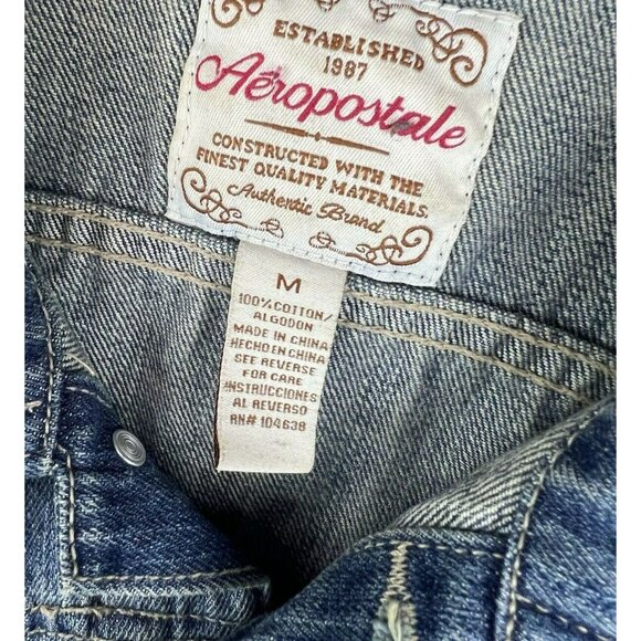 Aeropostale Jacket Women's Medium Blue Distressed Denim Button Coat Flap Pocket - Picture 2 of 6